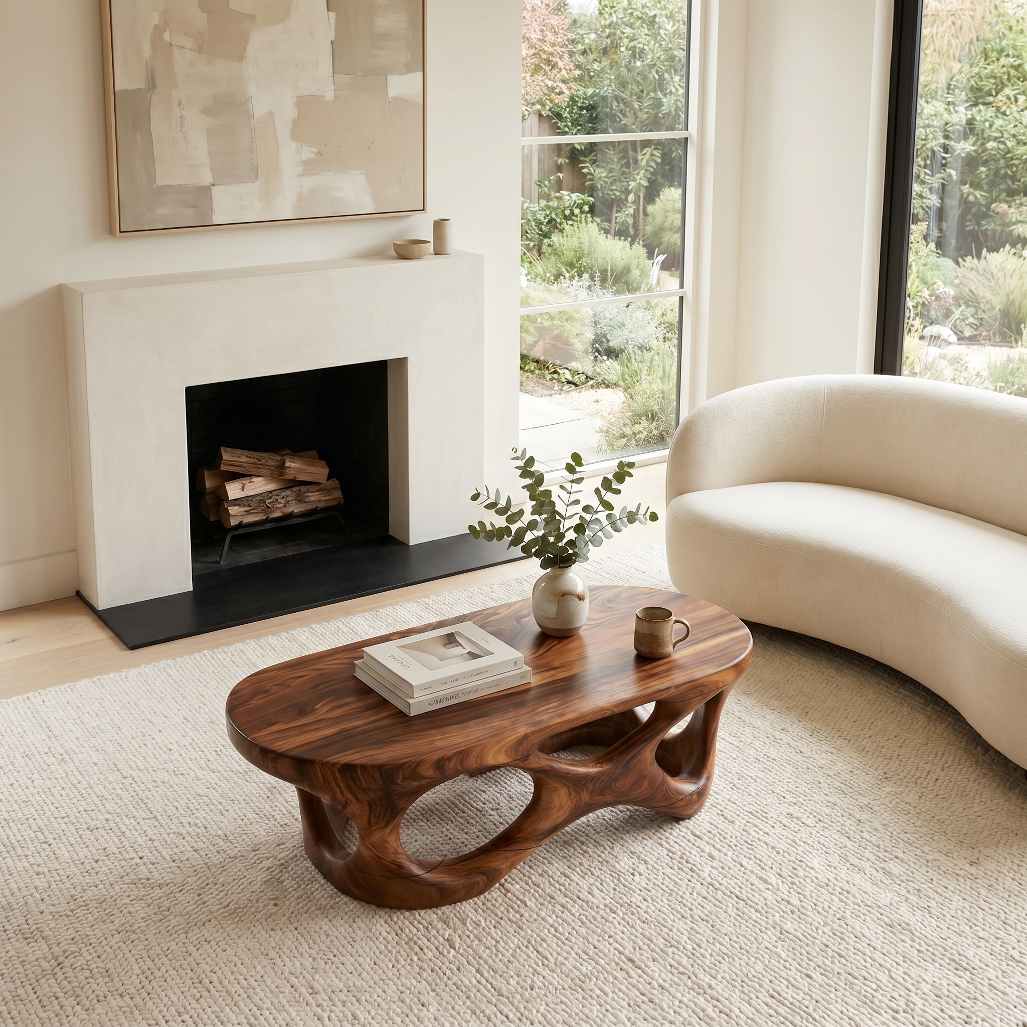Sculptural Coffee Table With Interlocking Wood Base For Living Room - view 2 of 8