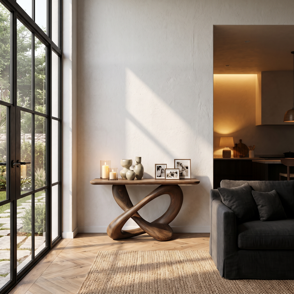 Modern Console Table With Twisted Ribbon Wood Base For Entryway - view 3 of 8