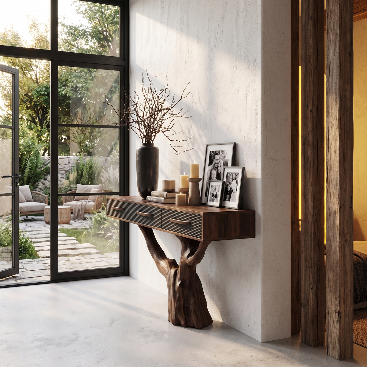 Statement Console Table With Nature Inspired Tree Base For Living Room - view 2 of 8