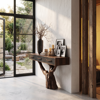 Statement Console Table With Nature Inspired Tree Base For Living Room - view 2 of 8