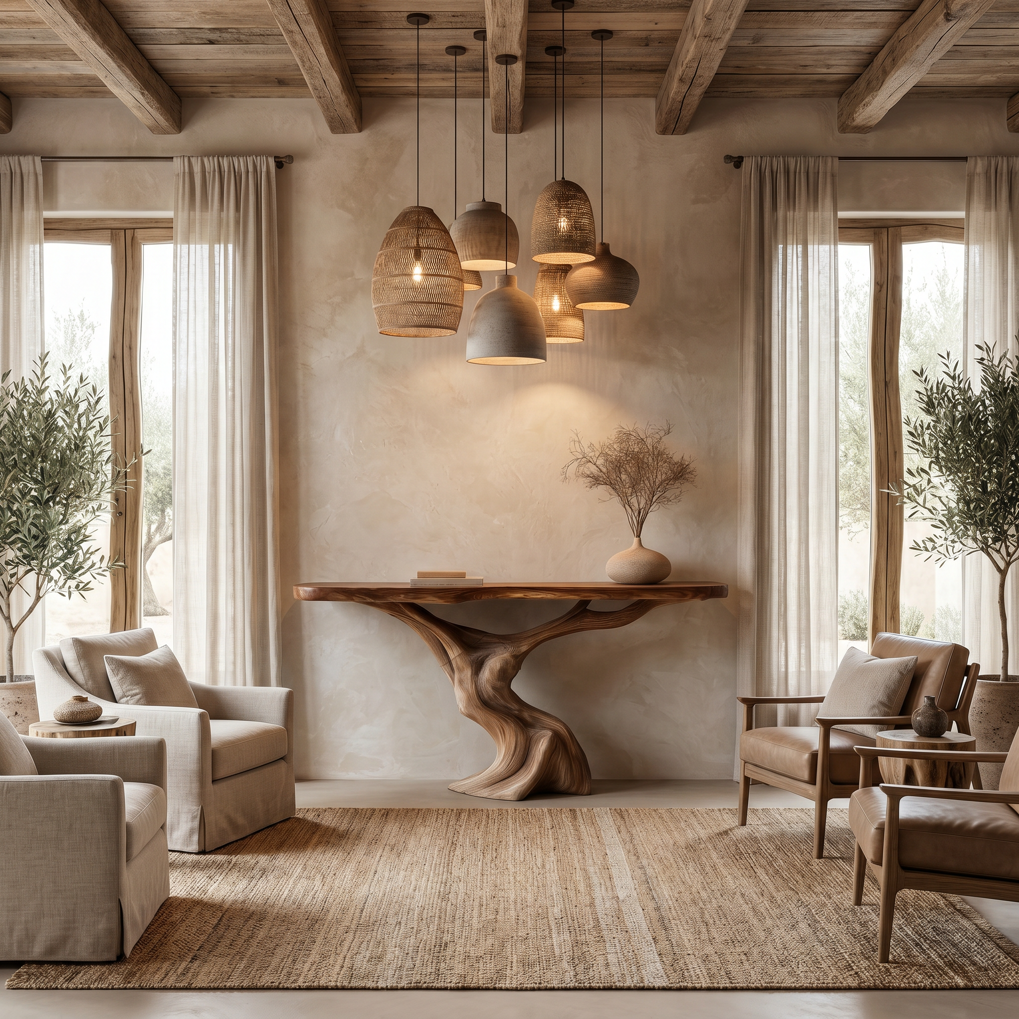 Rustic Organic Console Table With Unique Sculptural Tree Inspired Wood Base For Entryway And Living Room - view 3 of 8