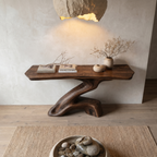 Rustic Console Table With Sculptural Tree Root Base And Solid Wood Top For Entryway And Living Room - view 2 of 8