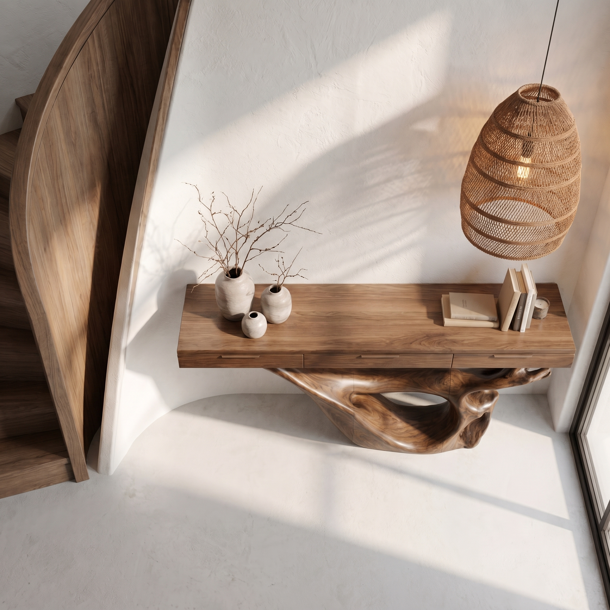 Minimal Console Table With Sculptural Curved Loop Wood Base And Solid Wood Top For Entryway And Living Room - view 2 of 8