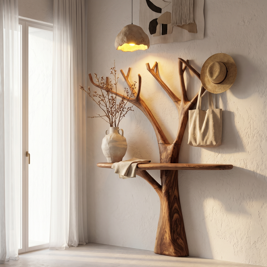 Rustic Organic Console Table With Tree Branch Wood Base For Living Room - view 3 of 8
