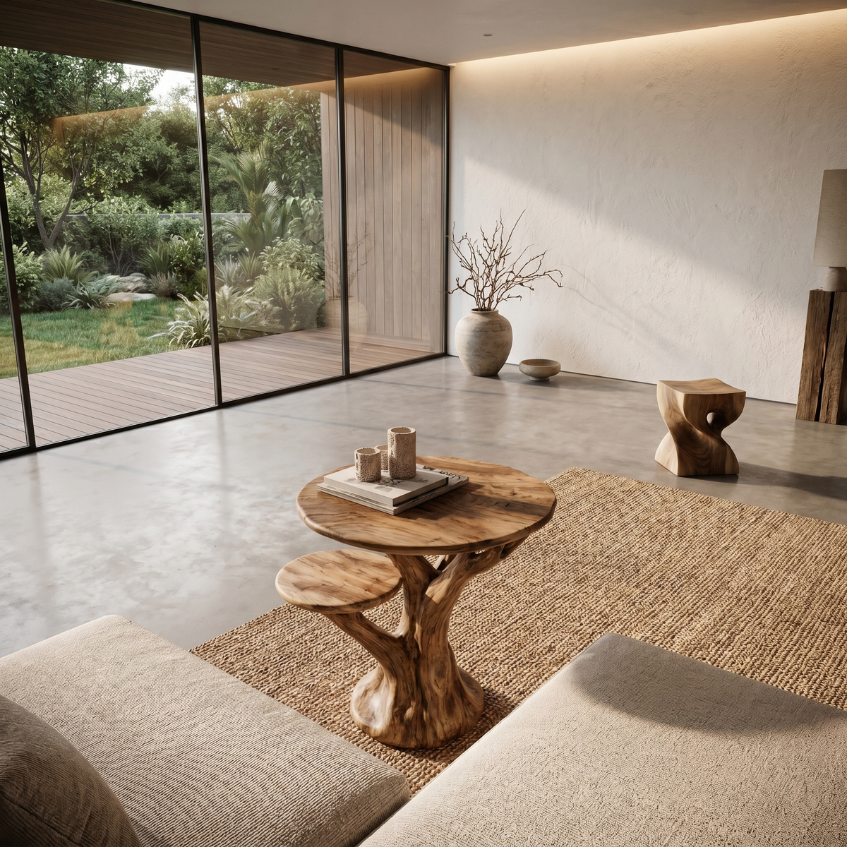Organic Sculptural Side Table With Tree Inspired Solid Wood Base For Living Room And Bedroom - view 2 of 8