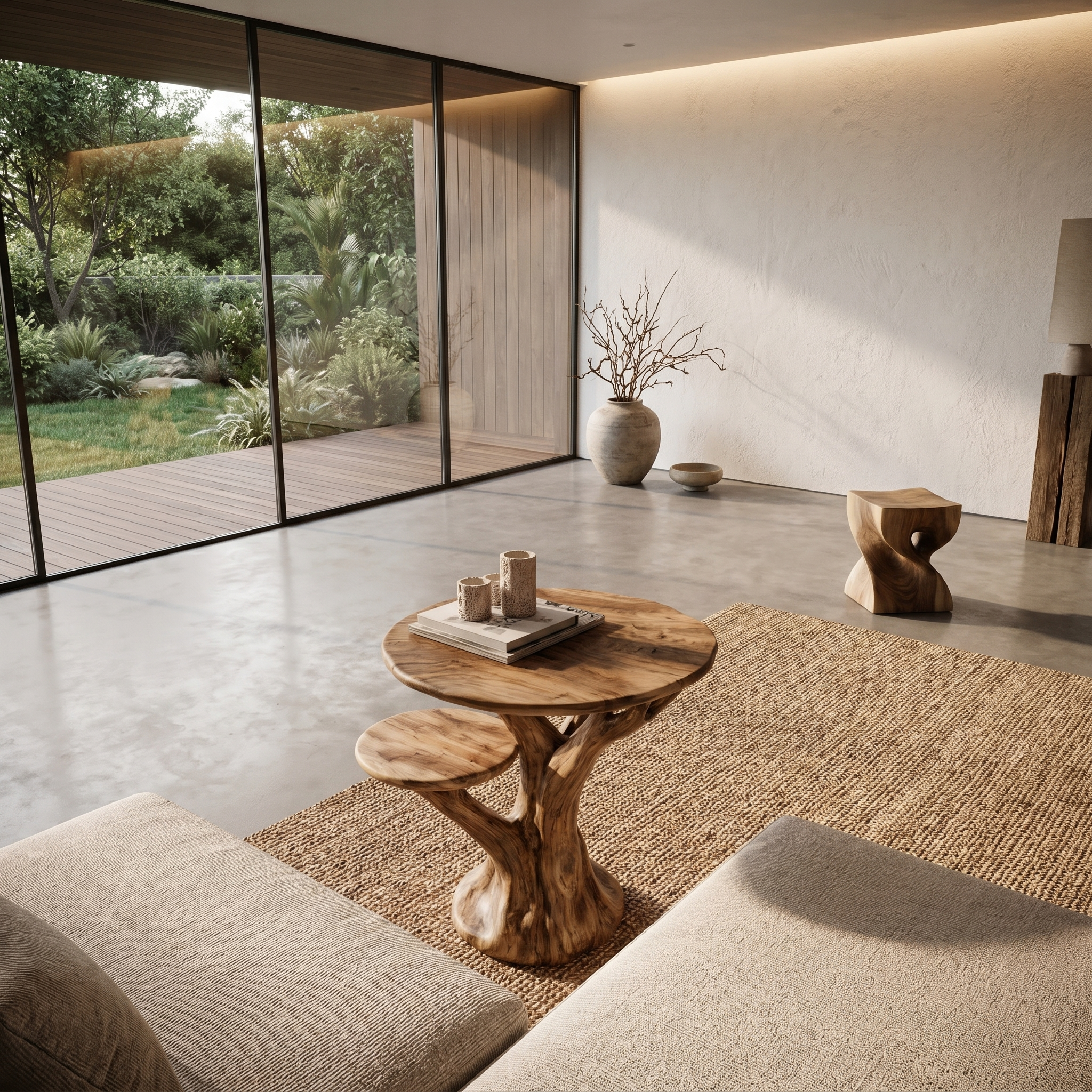 Organic Sculptural Side Table With Tree Inspired Solid Wood Base For Living Room And Bedroom - view 2 of 8