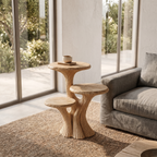 Contemporary Tiered Side Table With Sculptural Solid Wood Design For Living Room And Bedroom - view 3 of 8