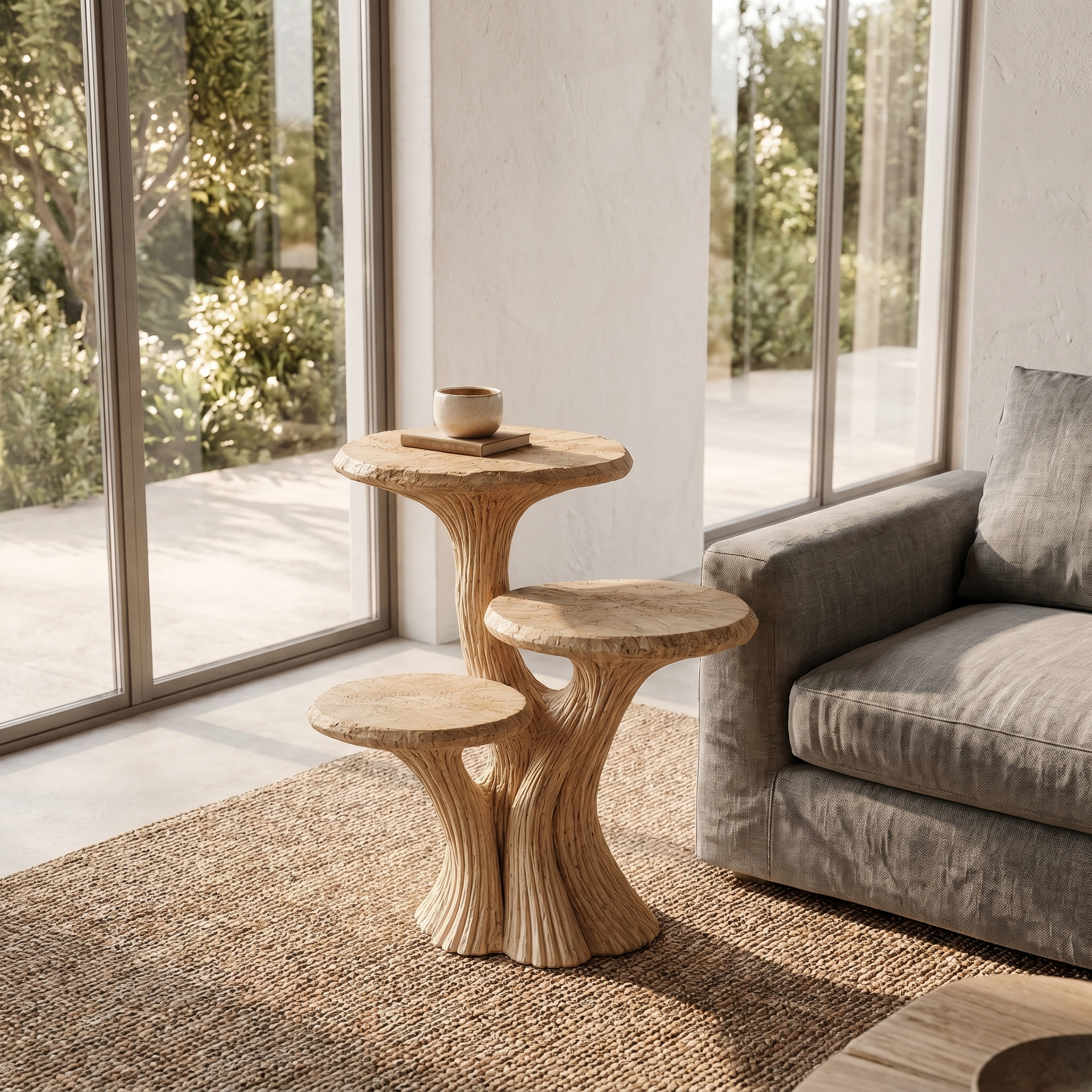 Contemporary Tiered Side Table With Sculptural Solid Wood Design For Living Room And Bedroom - view 3 of 8