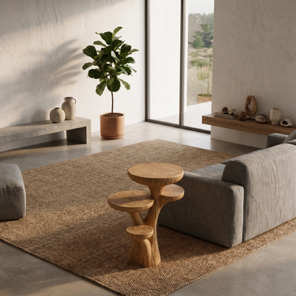Rustic Sculptural Side Table With Handcrafted Solid Wood Pedestal Base For Living Room And Bedroom - view 3 of 8