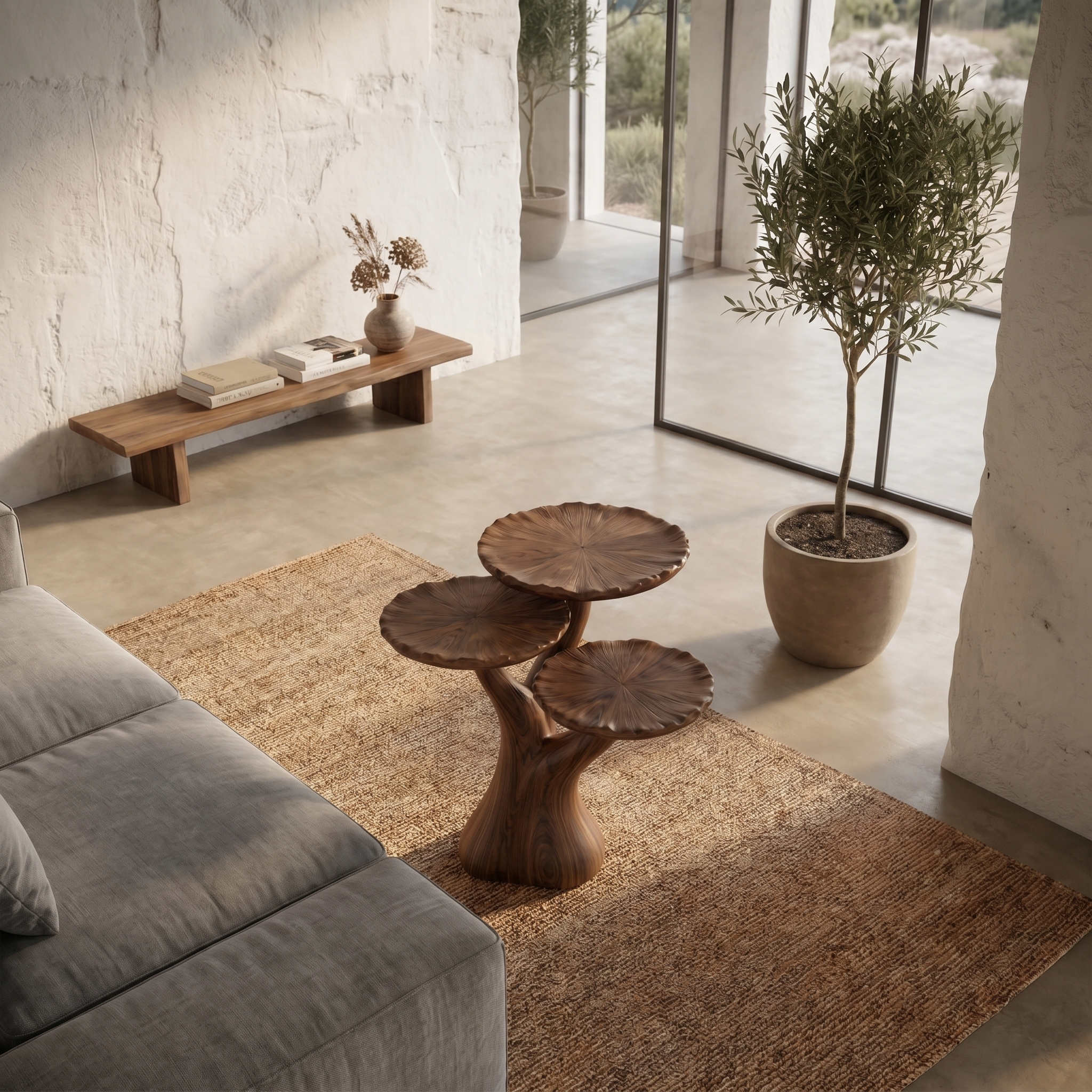 Organic Sculptural Side Table With Multi Tier Solid Wood Shelves For Living Room And Bedroom - view 3 of 8