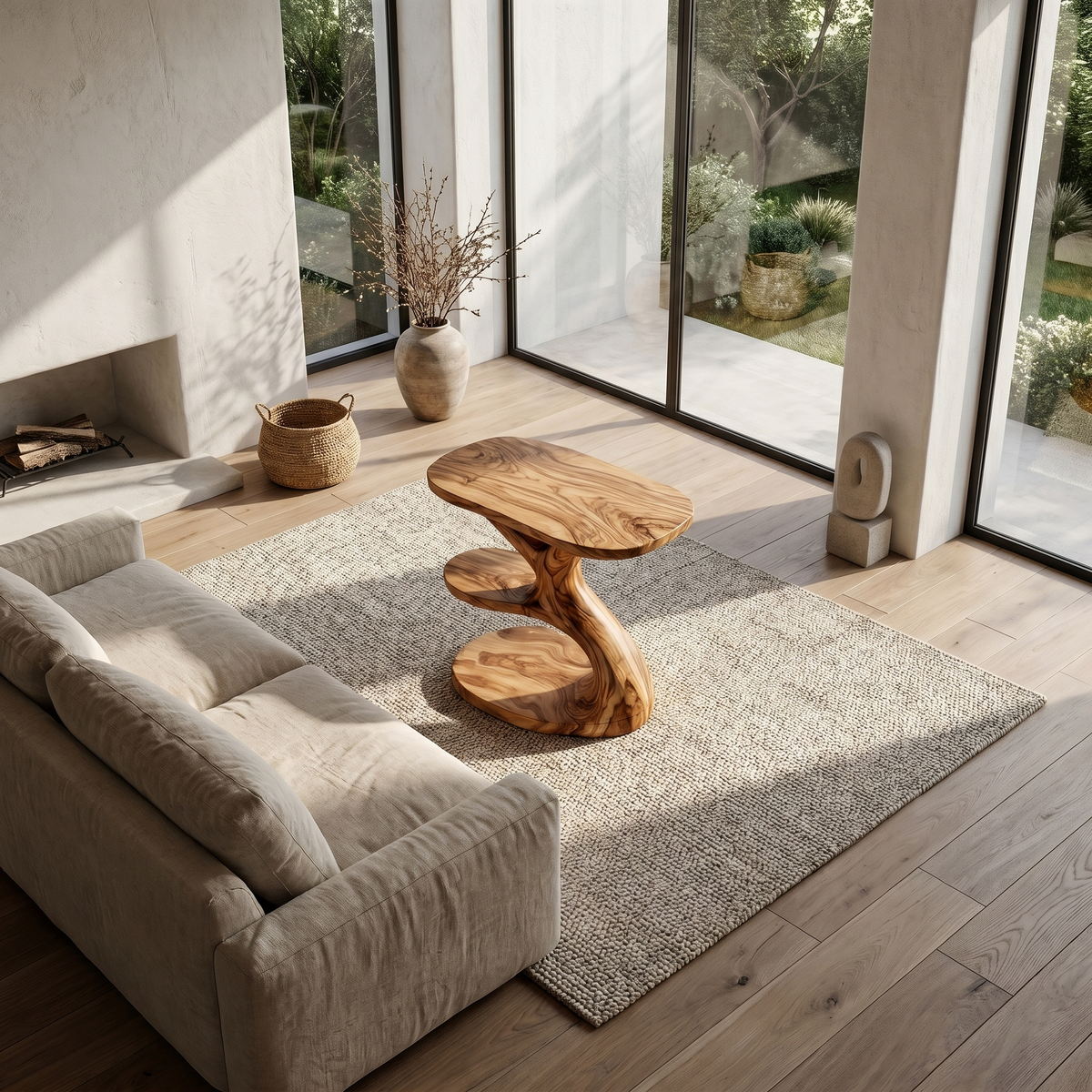 Modern Organic Side Table With Multi Level Wood Shelves For Living Room And Bedroom - view 2 of 8
