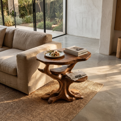 Organic Sculptural Side Table With Solid Wood Display Shelves For Living Room And Bedroom - view 3 of 8