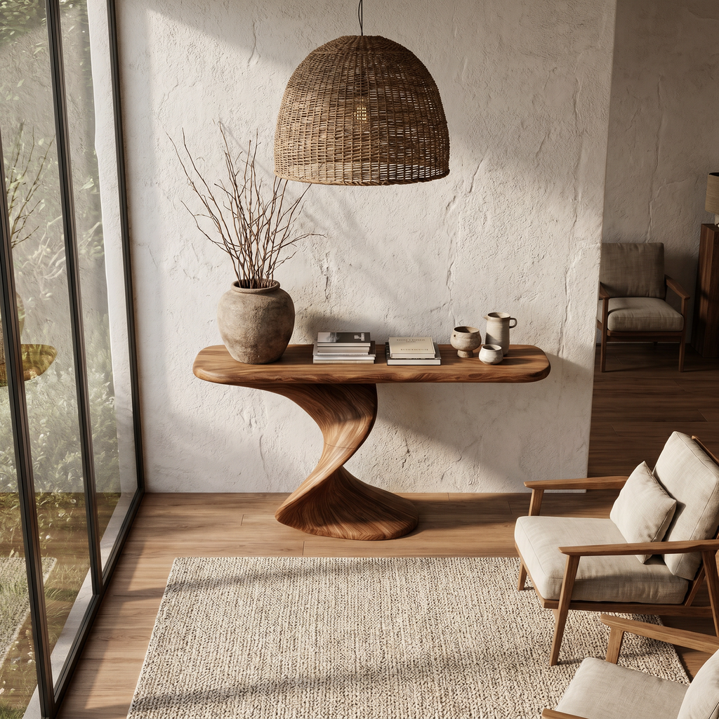 Rustic Console Table With Handcrafted Twisted Wood Base For Entryway And Living Room - view 3 of 8
