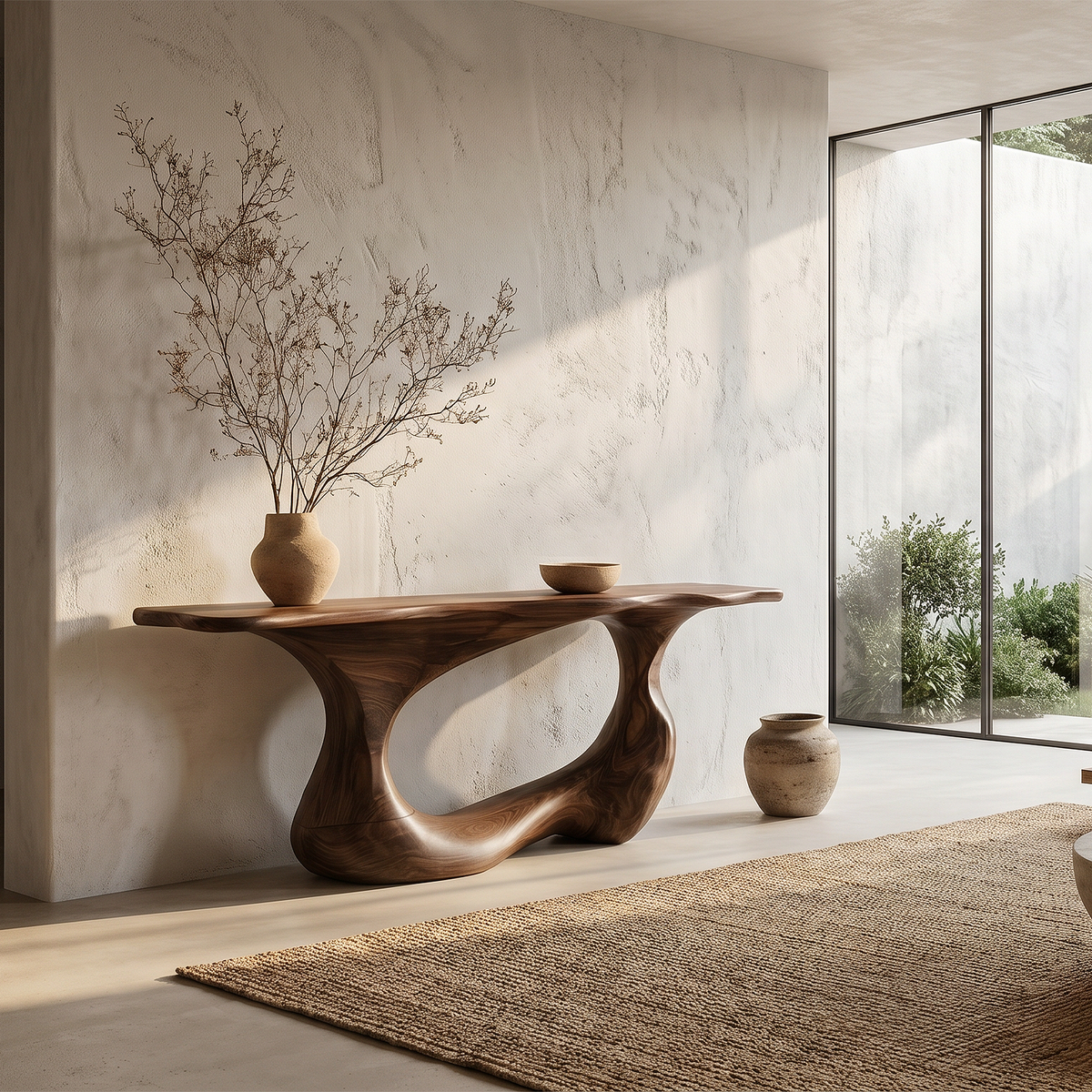 Contemporary Console Table With Artistic Open Loop Solid Wood Base For Living Room - view 2 of 8