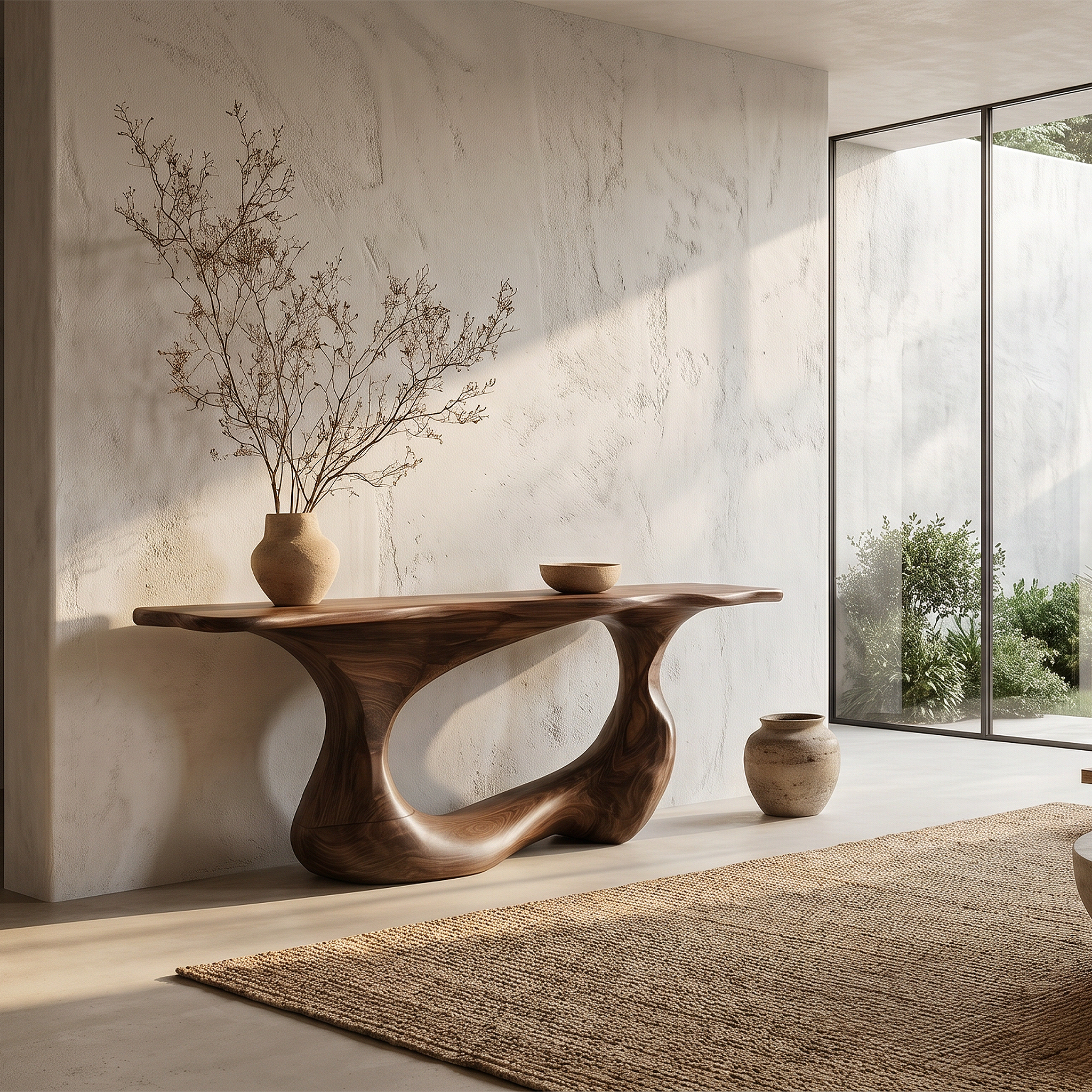 Contemporary Console Table With Artistic Open Loop Solid Wood Base For Living Room - view 2 of 8