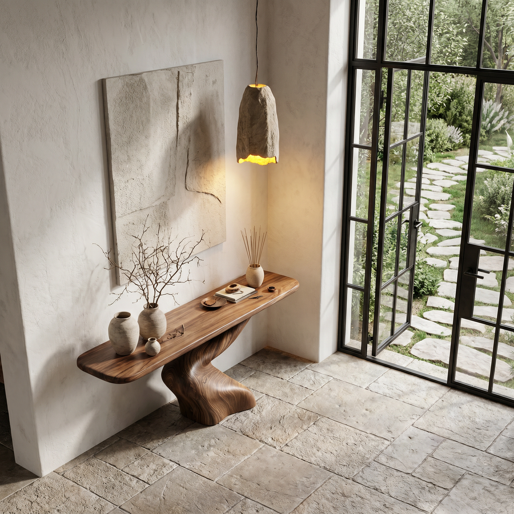 Organic Console Table With Sculptural Twisted Solid Wood Base For Entryway And Living Room - view 2 of 8