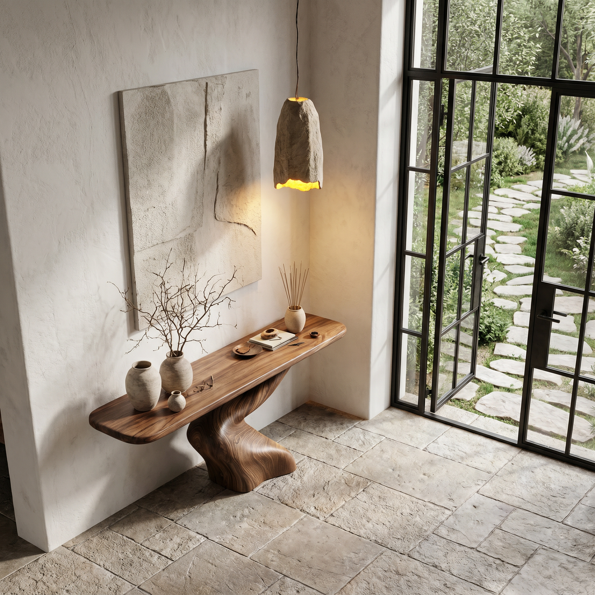 Organic Console Table With Sculptural Twisted Solid Wood Base For Entryway And Living Room - view 2 of 8