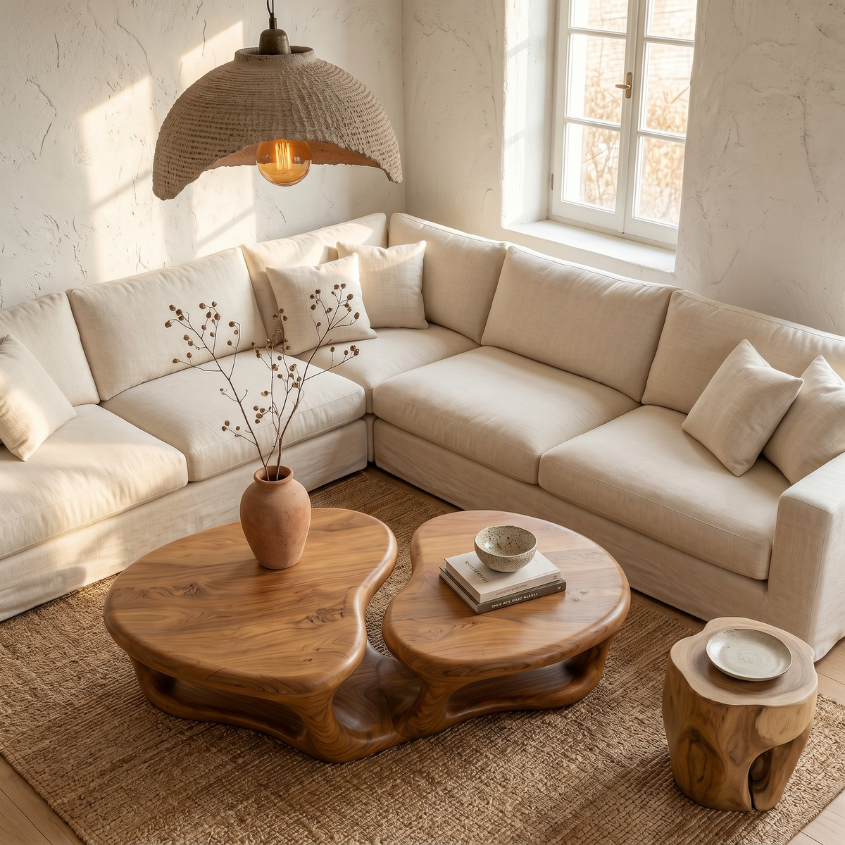 Sculptural Coffee Table With Open Wood Structure For Living Room Decor - view 2 of 8