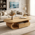 Wooden Coffee Table with Storage Drawer and Curved Modern Design - view 1 of 7