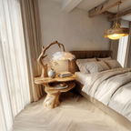 Natural Bedside Table With Floral Lamp And Tree Branch Form For Bedroom And Guest Room - view 2 of 8