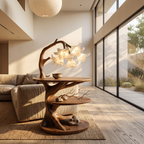 Rustic Side Table With Flower Shade Lamp For Bedroom And Living Room - view 3 of 8