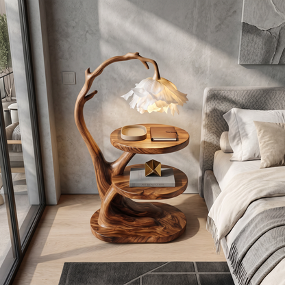 Organic Bedside Table With Sculptural Flower Lamp For Bedroom And Reading Nook - view 2 of 8