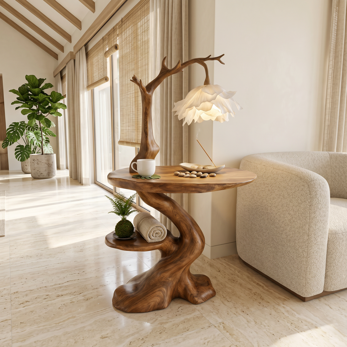 Modern End Table With Tree Branch Lamp Design For Bedroom And Living Room - view 2 of 8
