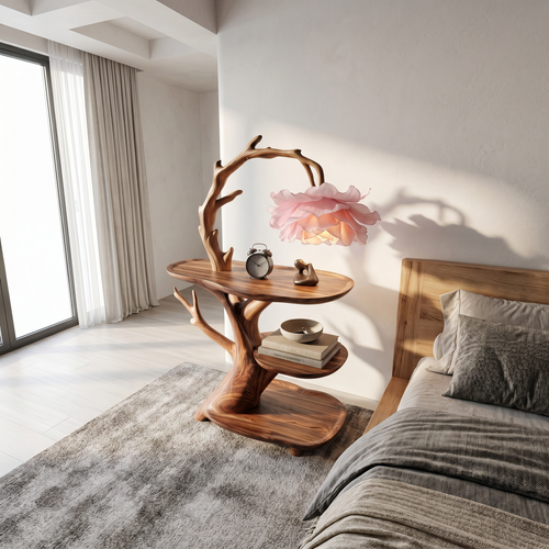 Contemporary Side Table With Floral Accent Lamp For Bedroom And Lounge - view 2 of 8