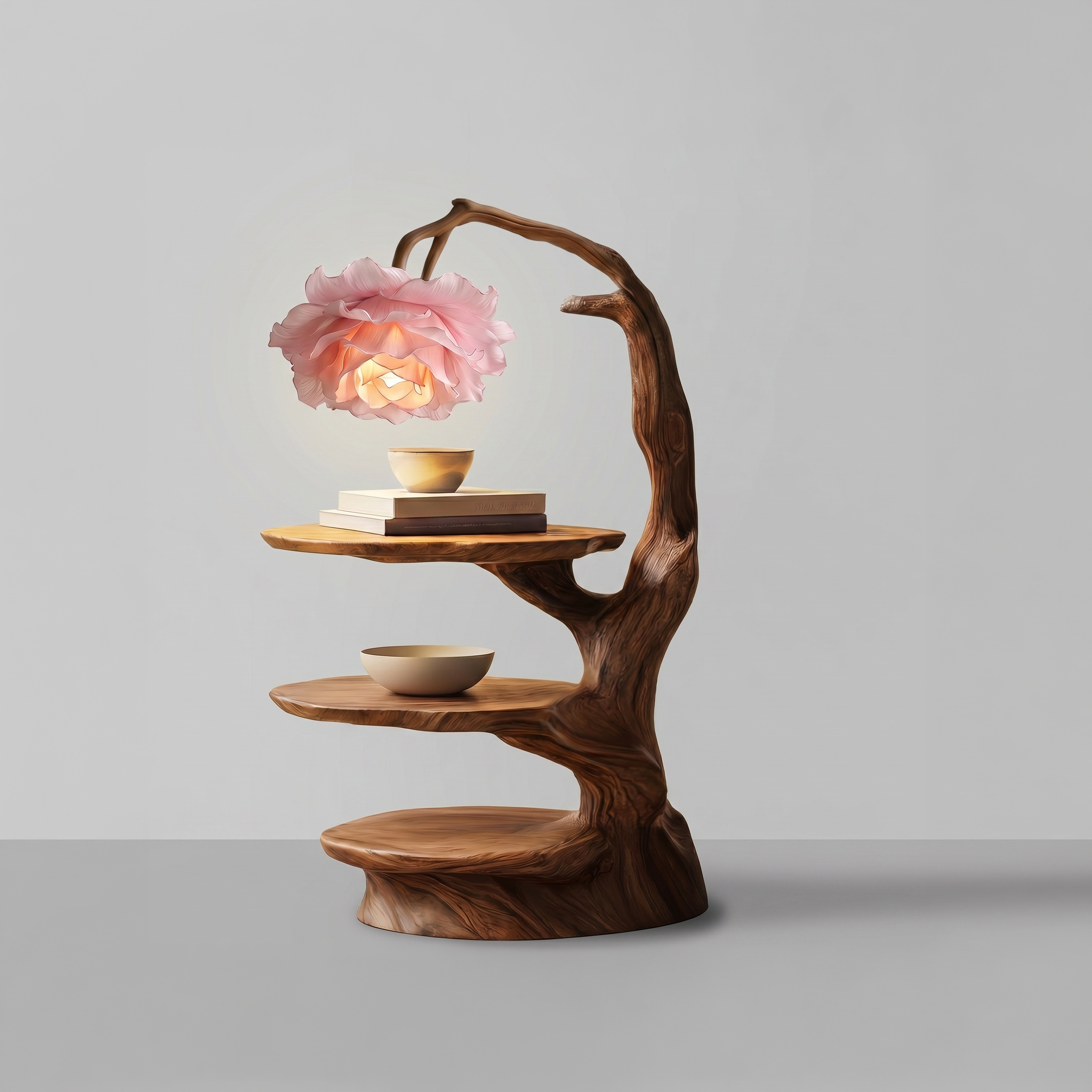 Natural End Table With Tree Branch Form And Flower Lamp For Bedroom And Reading Nook - view 3 of 8