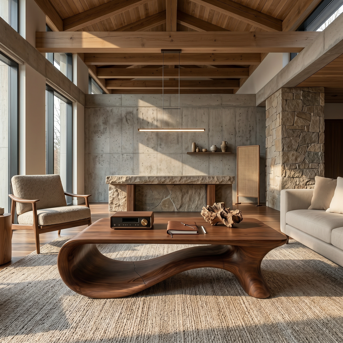 Modern Coffee Table With Flowing Organic Silhouette For Living Room - view 2 of 8