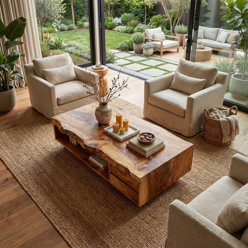Live Edge Coffee Table With Drawers And Open Storage - view 7 of 8