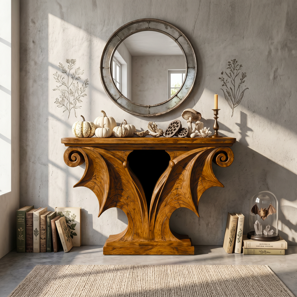 Sculptural Console Table Handcrafted Solid Wood Design For Entryway Living Room - view 2 of 8