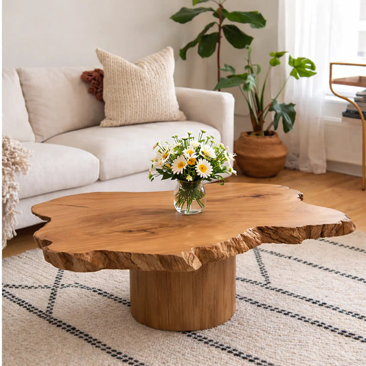 Live Edge Solid Wood Coffee Table for Living Room with Pedestal Base - view 1 of 9