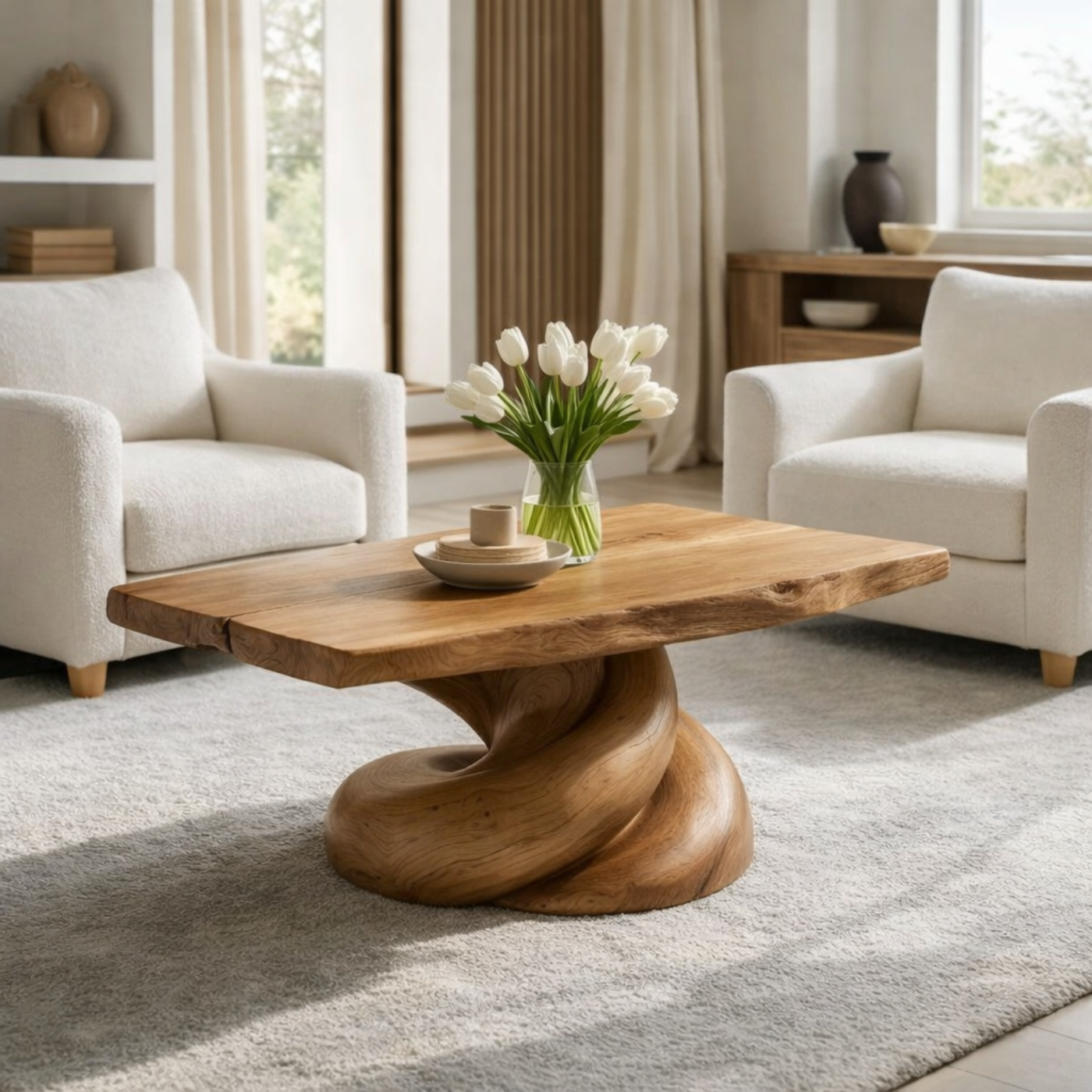 Solid Wood Coffee Table with Live Edge Top and Organic Sculptural Base - view 5 of 9
