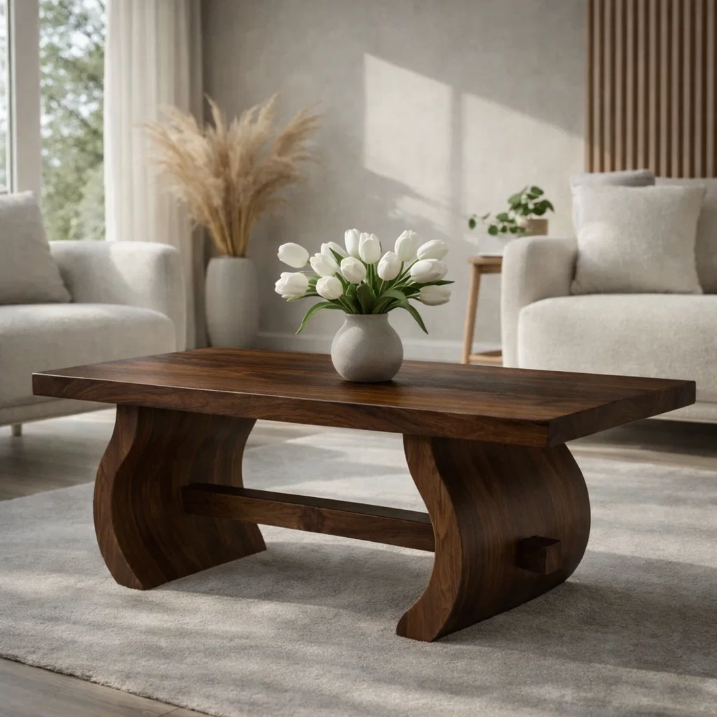 Solid Wood Coffee Table for Modern Home with Sculpted Curved Legs - view 4 of 9