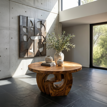 Organic Foyer Table With Pedestal Base For Entryway And Hallway - view 2 of 8
