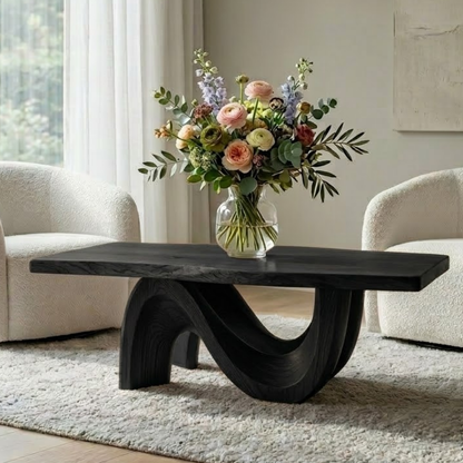 Solid Wood Coffee Table for Modern Living Room with Sculptural Curved Base - view 4 of 9