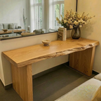 Solid Wood Console Table with Live Edge Top and Simple Block Base - view 3 of 9