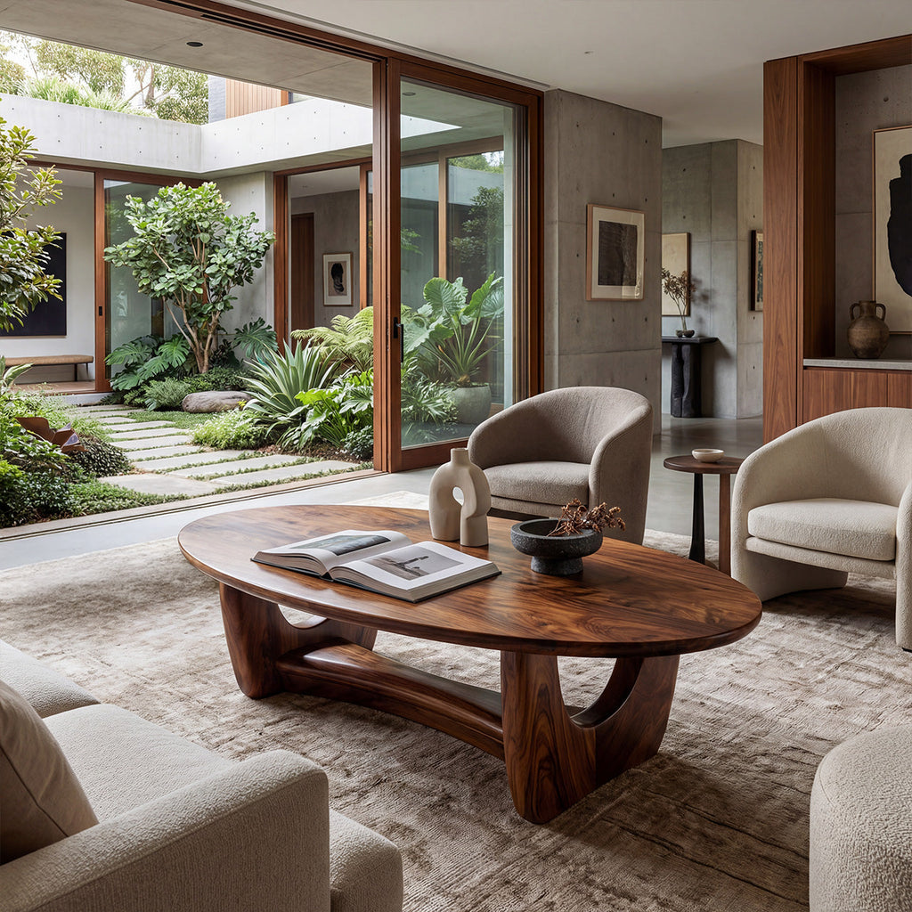 Sculptural Oval Coffee Table With Architectural Open Base - view 7 of 8