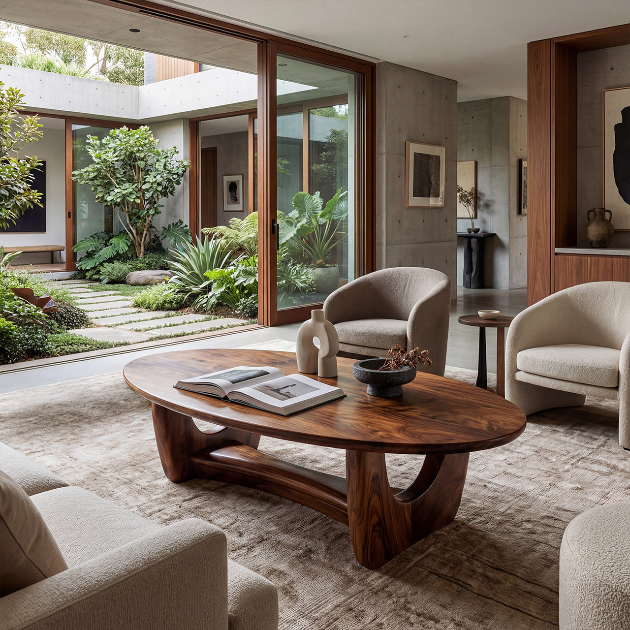 Sculptural Oval Coffee Table With Architectural Open Base - view 7 of 8
