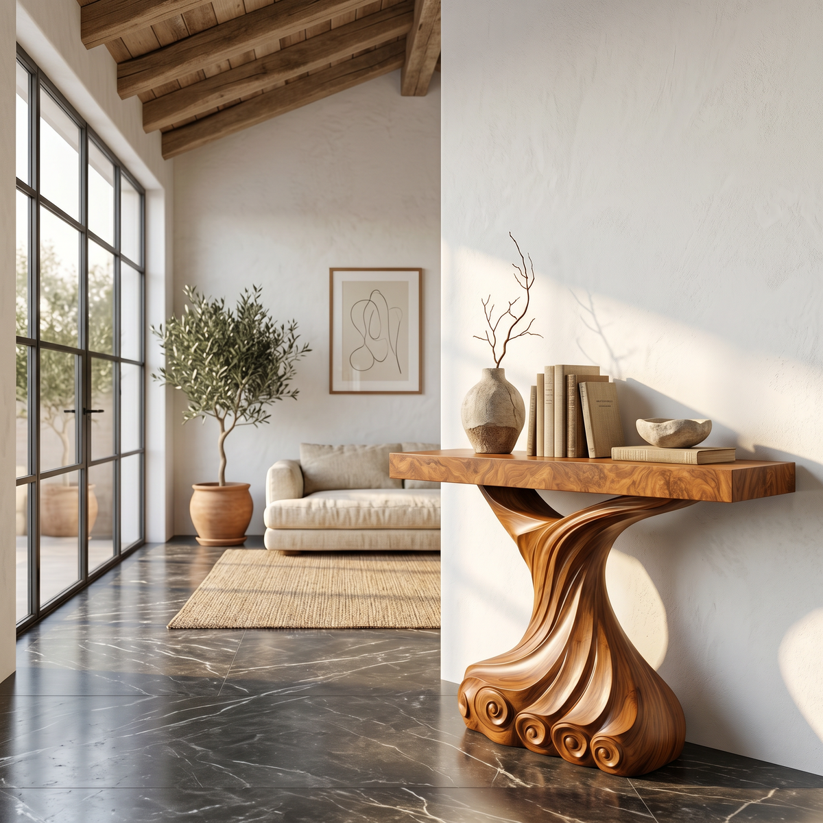 Contemporary Console Table With Carved Twist Form For Hallway - view 3 of 8