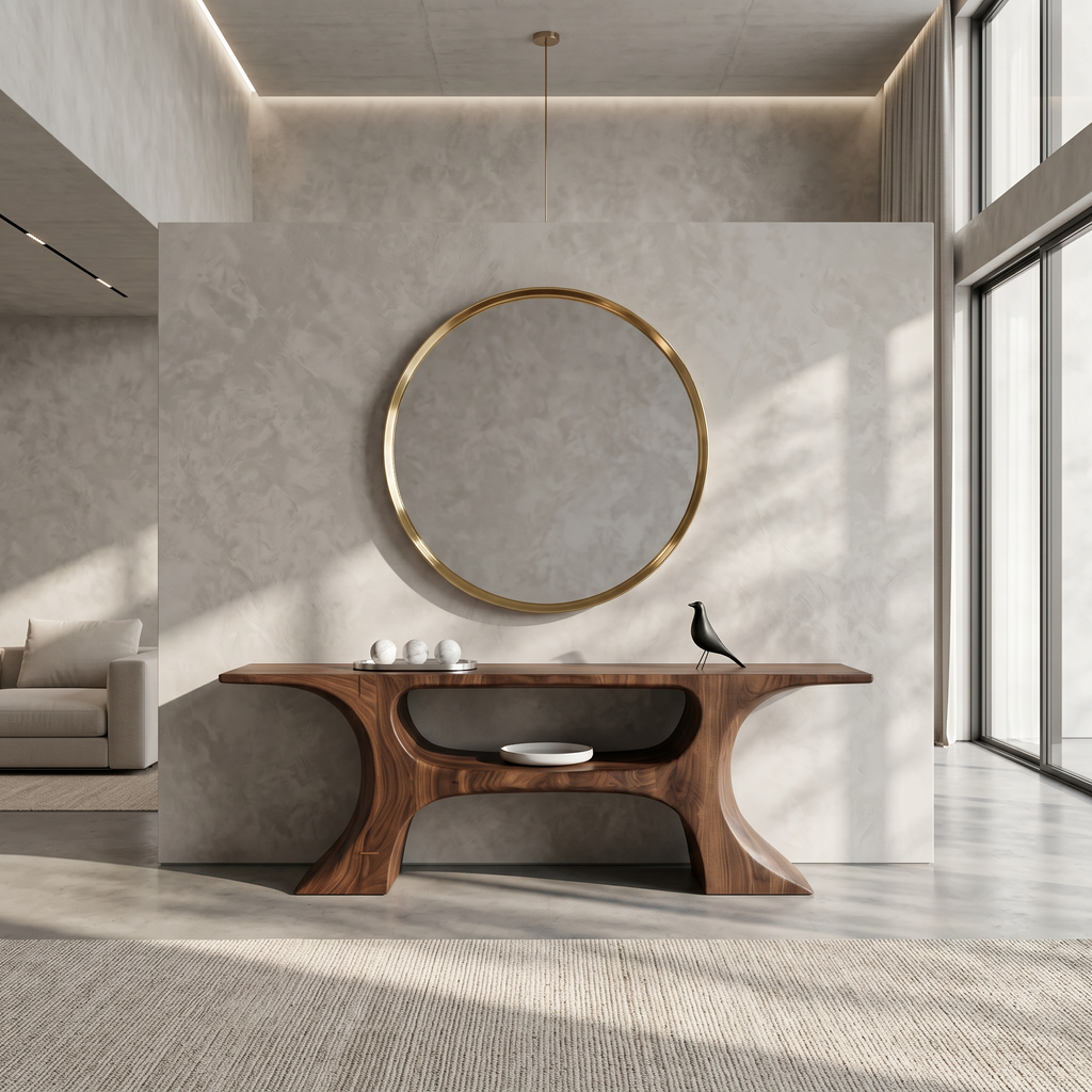 Modern Console Table With Soft Geometric Form For Living Room - view 2 of 8