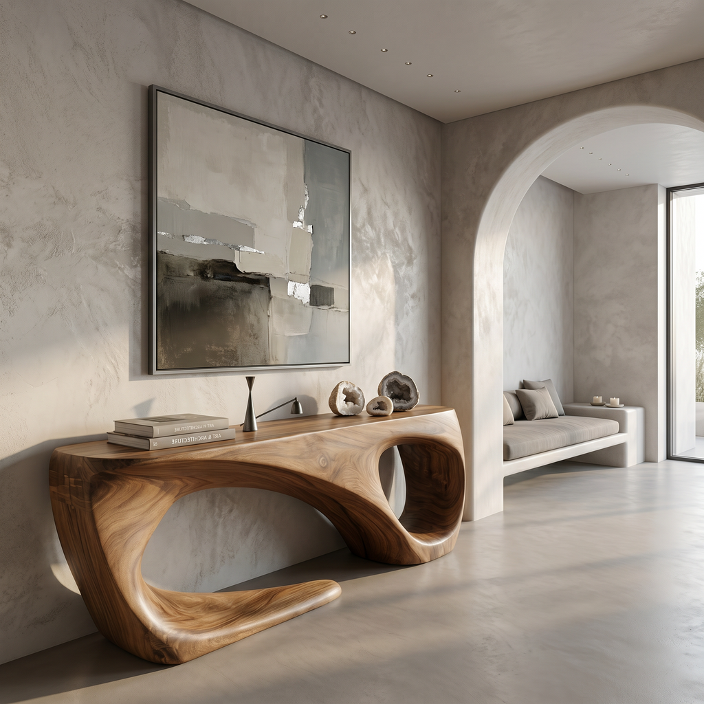 Rustic Console Table With Handcrafted Flowing Design For Living Room - view 3 of 8