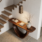 Sculptural Console Table With Loop Shaped Wooden Base Live Edge Console Table With Unique Sculptural Base Design - view 2 of 8