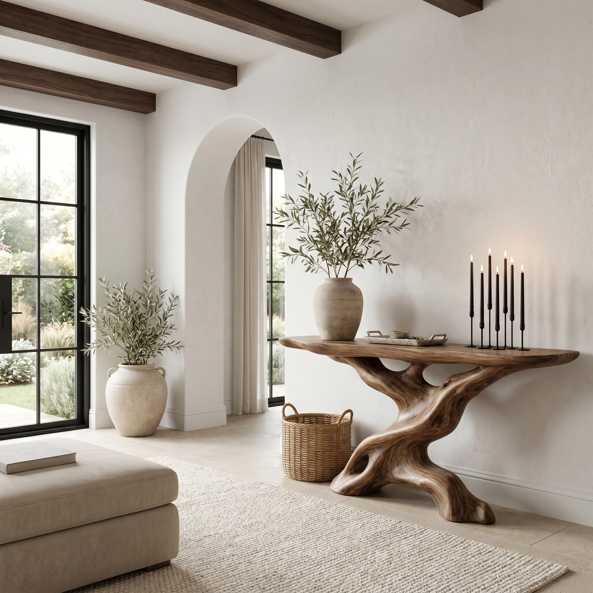 Live Edge Console Table With Unique Sculptural Base Design For Living Room - view 3 of 8
