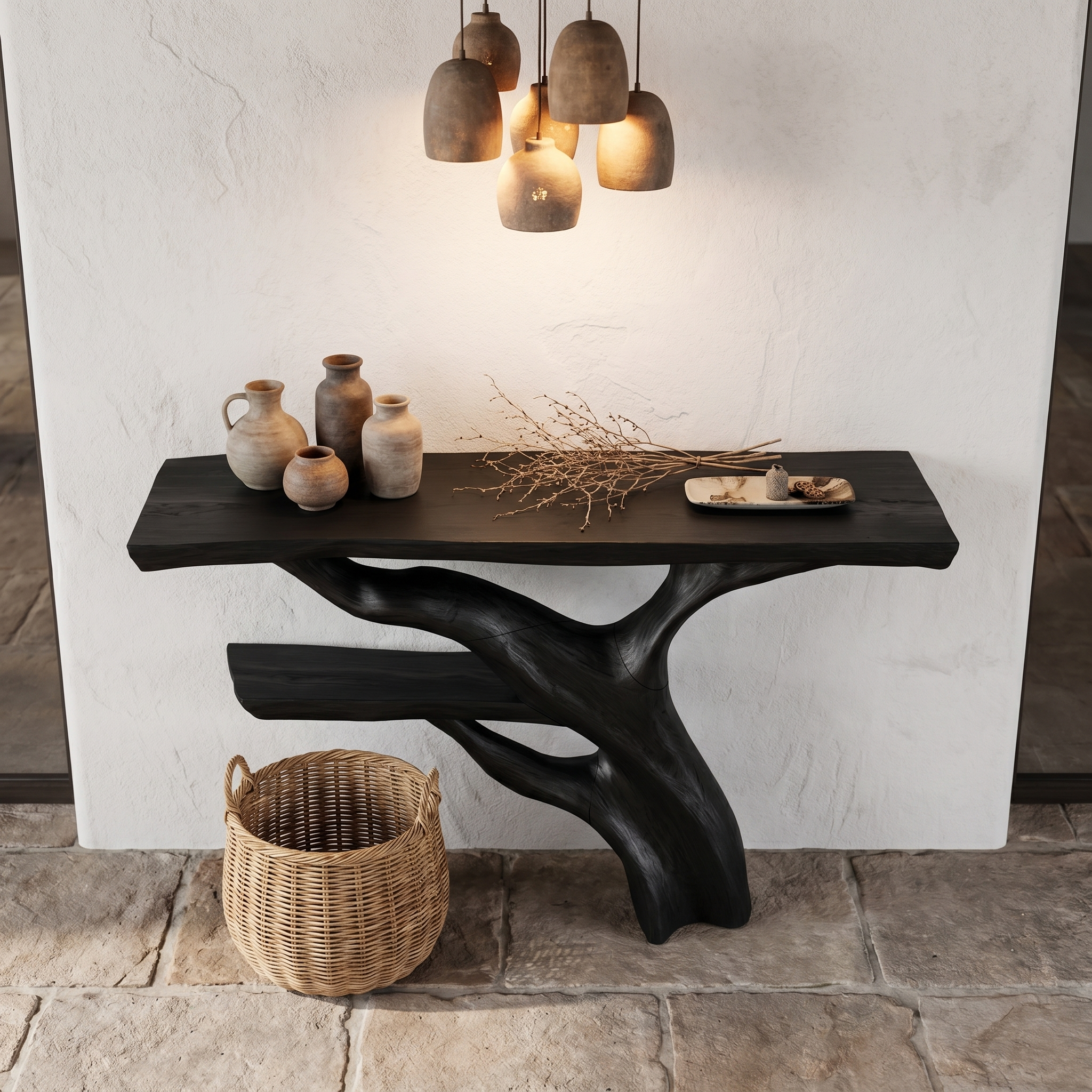 Sculptural Console Table With Abstract Branch Inspired Base And Solid Wood Top For Entryway - view 2 of 8
