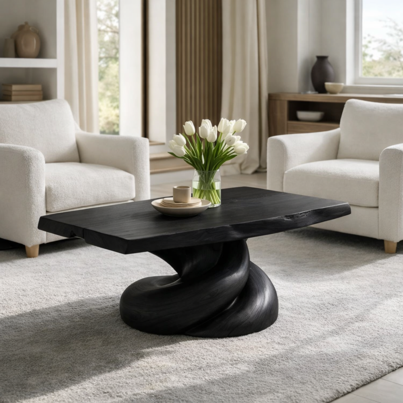 Solid Wood Coffee Table with Live Edge Top and Organic Sculptural Base - view 4 of 9