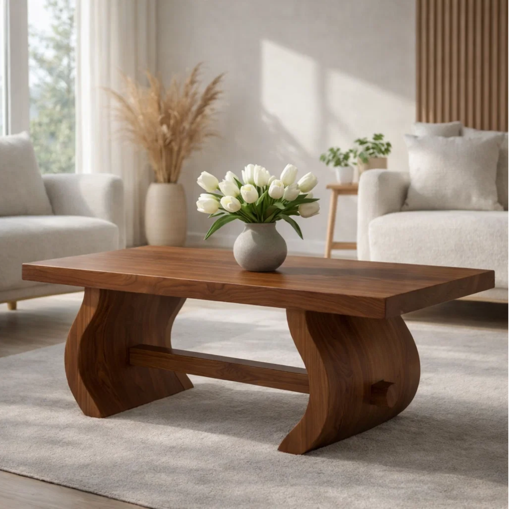 Solid Wood Coffee Table for Modern Home with Sculpted Curved Legs - view 1 of 9