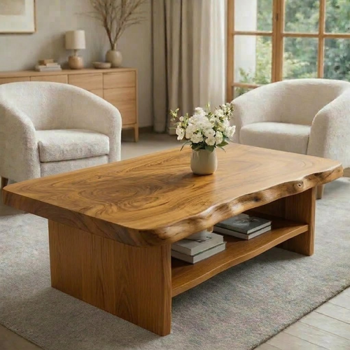 Solid Wood Coffee Table for Living Room with Live Edge Top and Storage Shelf - view 1 of 9