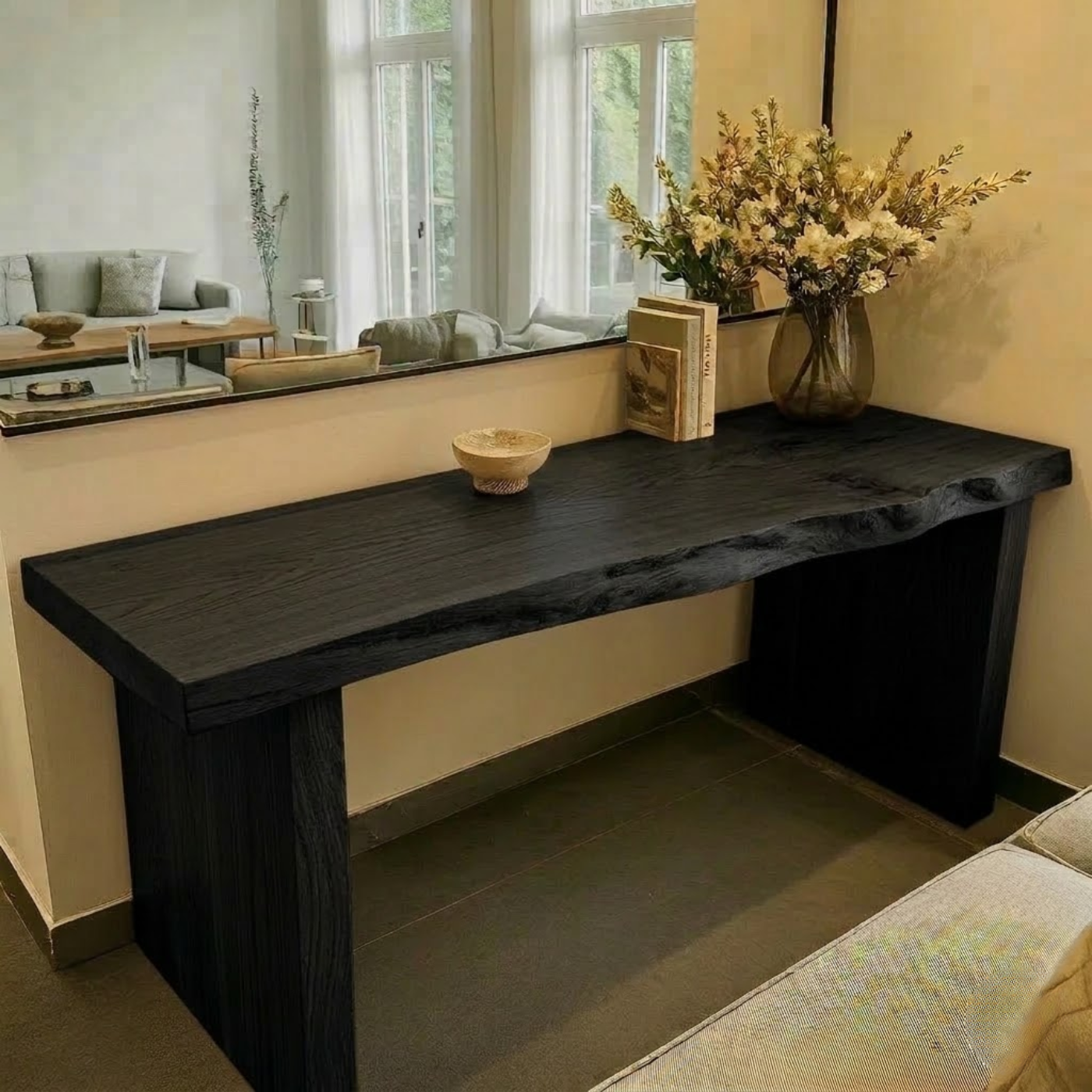 Solid Wood Console Table with Live Edge Top and Simple Block Base - view 5 of 9